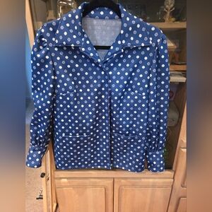 Vintage Blue Polka Dot Women's Shirt Jacket